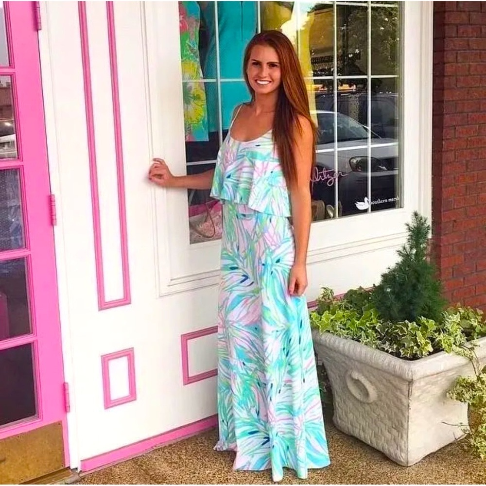 NWT LILLY PULITZER HARRINGTON MAXI DRESS SKYE BLUE SALUTE